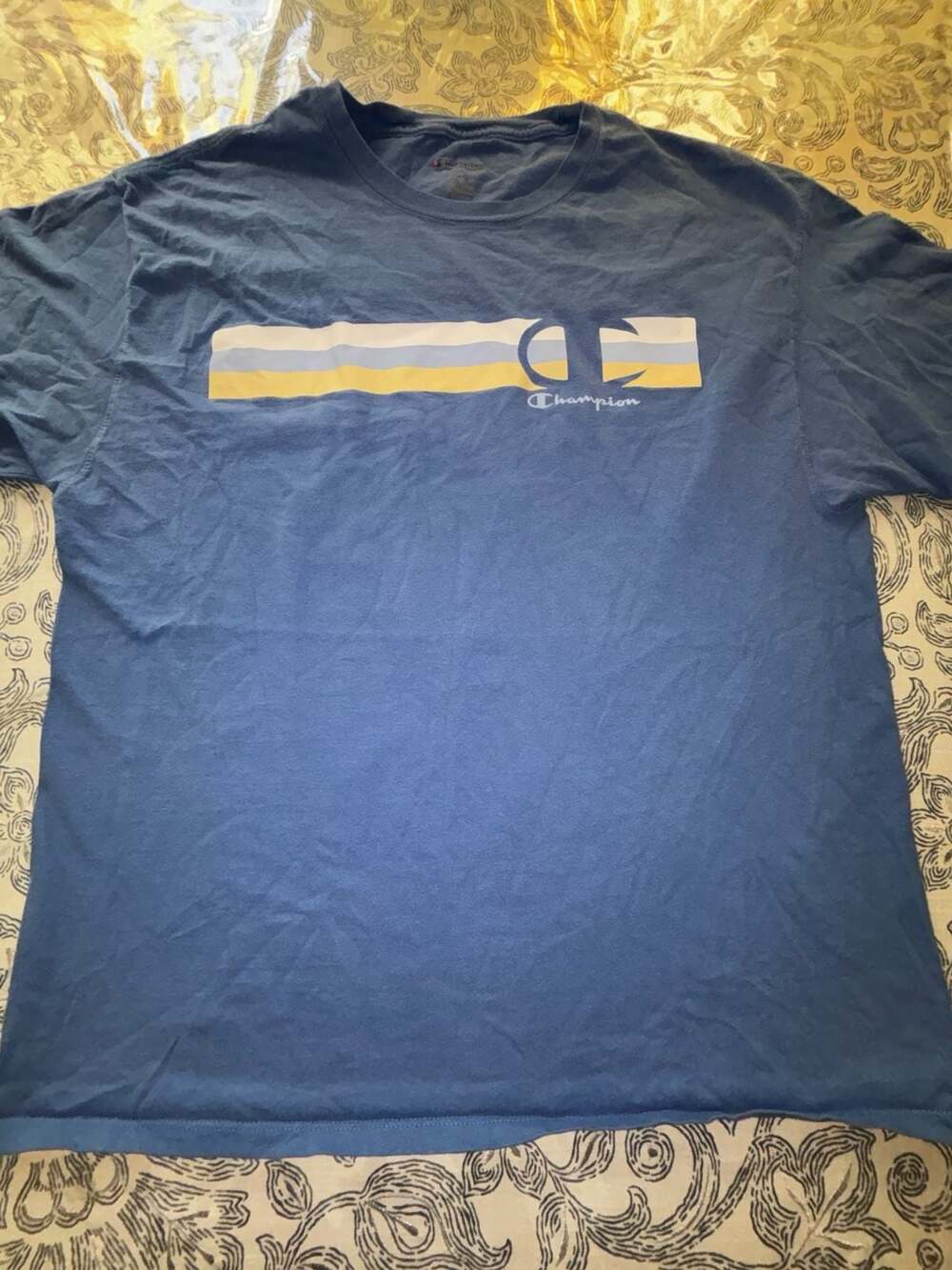 Champion Graphic T-Shirt Size XL Blue Striped Logo